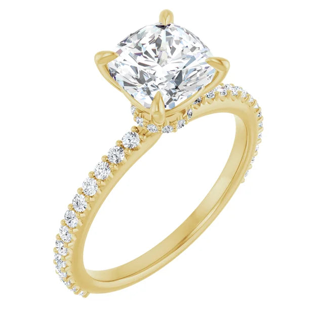 Cushion Yellow Gold Claw Set Style Engagement Ring 