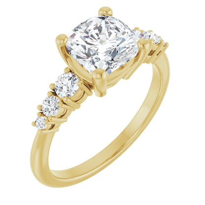 Cushion Yellow Gold Multi Stone Accent Style Engagement Ring