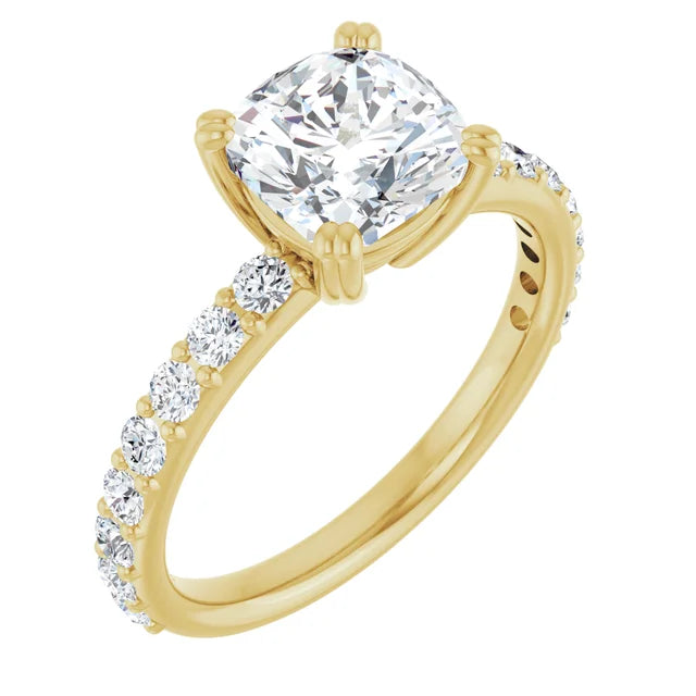 Cushion Yellow Gold Claw Set Style Engagement Ring 
