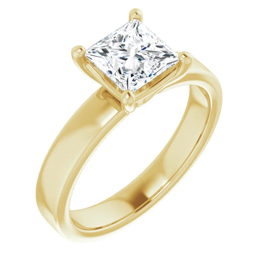 Princess Yellow Gold Wide Band Solitaire Engagement Ring