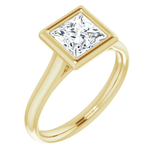Princess Yellow Gold Solitaire Bezel Lab Diamond Engagement Ring