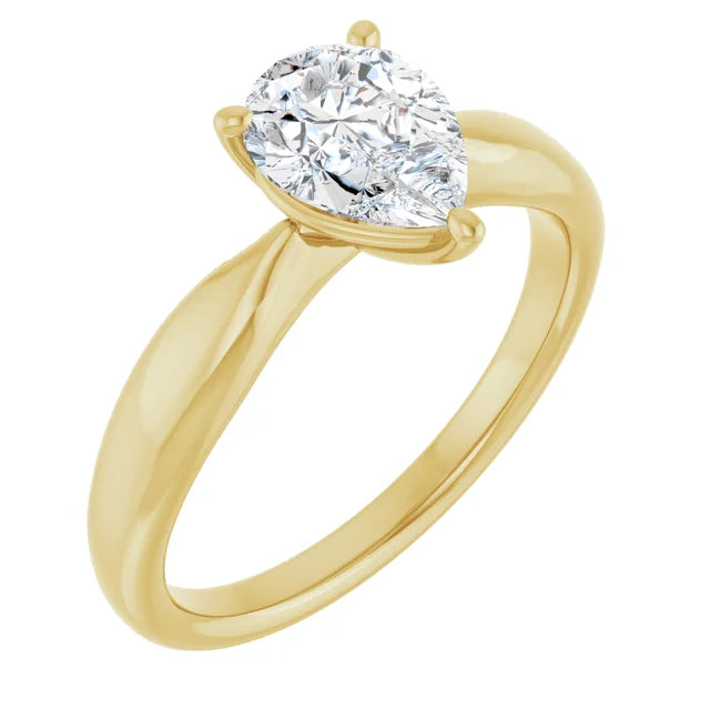 Pear Yellow Gold Knife Edge Solitaire Engagement Ring