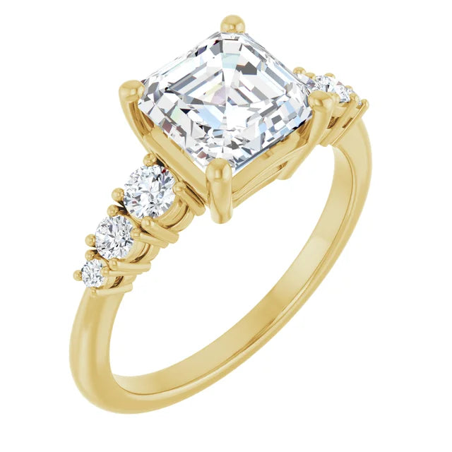 Asscher Yellow Gold Multi Stone Accent Style Engagement Ring