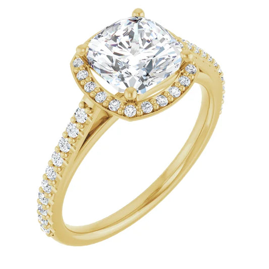Cushion Yellow Gold Halo Lab Diamond Engagement Ring 