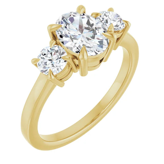 Oval Yellow Gold Tri Stone Lab Diamond Engagement Ring 