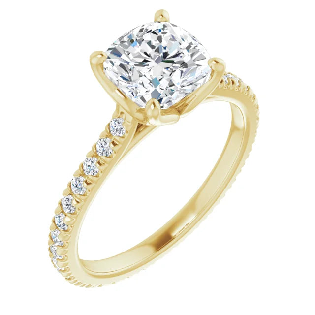 Cushion Yellow Gold Claw Set Eternity Style Engagement Ring