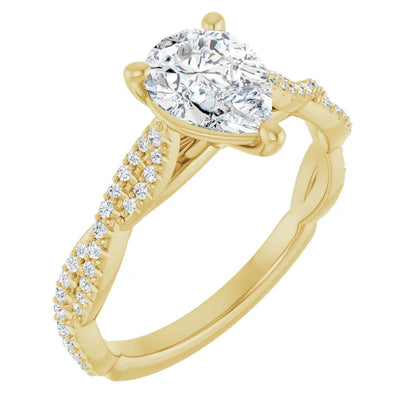 Pear Yellow Gold Twist Style Engagement Ring