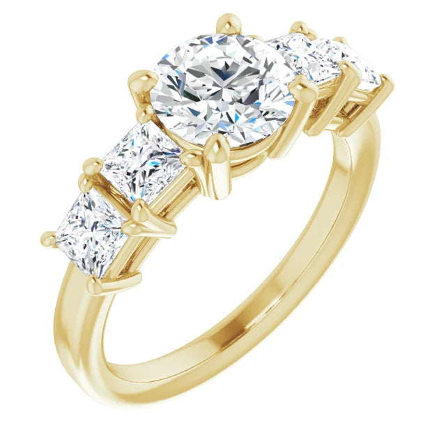 Round Brilliant Yellow Gold Multi Stone Accent Style Engagement Ring