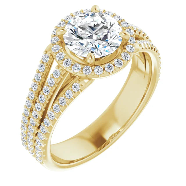 Round Brilliant Yellow Gold Halo Style Engagement Ring