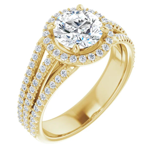 Round Brilliant Yellow Gold Halo Style Engagement Ring