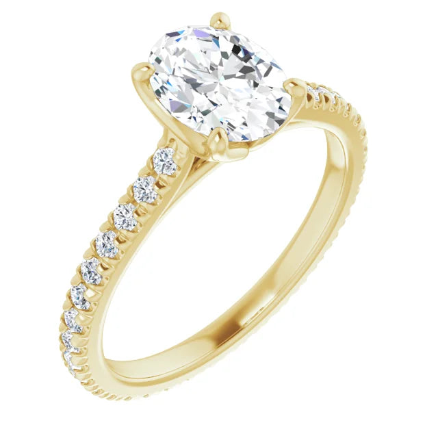 Oval Yellow Gold Claw Set Eternity Style Engagement Ring