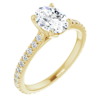 Oval Yellow Gold Claw Set Eternity Style Engagement Ring