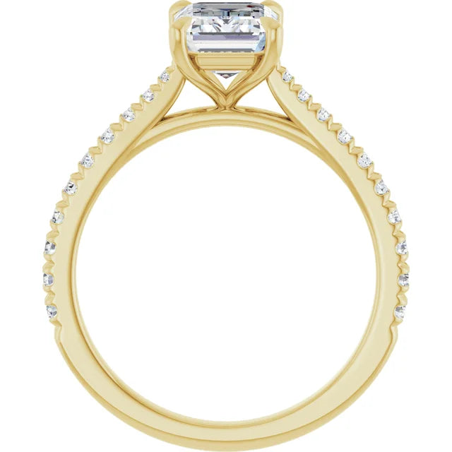 Emerald Yellow Gold Claw Set Style Engagement Ring