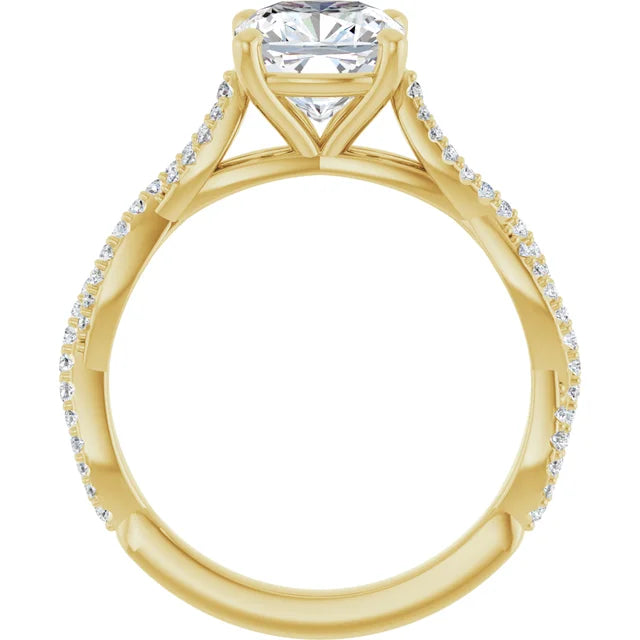 Cushion Yellow Gold Twist Style Engagement Ring 