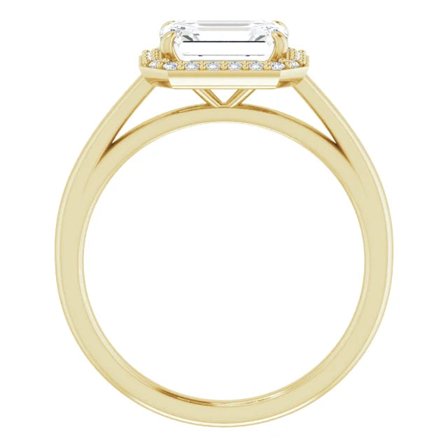 Emerald Yellow Gold East West Halo Style Engagement Ring