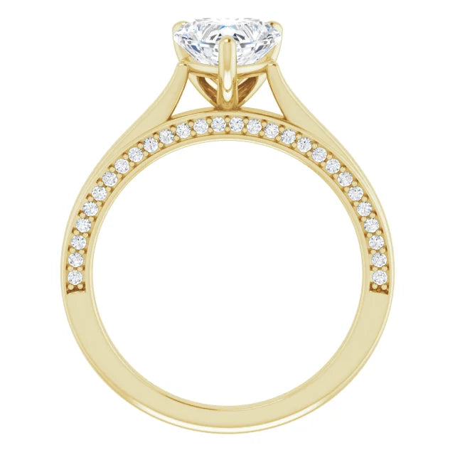 Heart Yellow Gold Solitaire & Hidden Diamond Band Engagement Ring