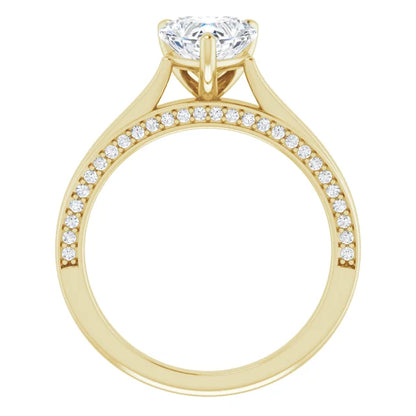 Heart Yellow Gold Solitaire & Hidden Diamond Band Engagement Ring