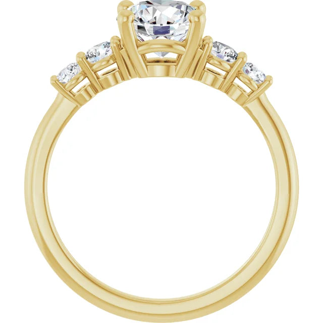 Round Brilliant Yellow Gold Multi Stone Accent Style Engagement Ring