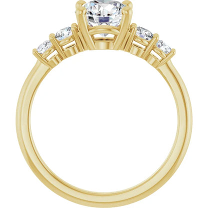 Round Brilliant Yellow Gold Multi Stone Accent Style Engagement Ring
