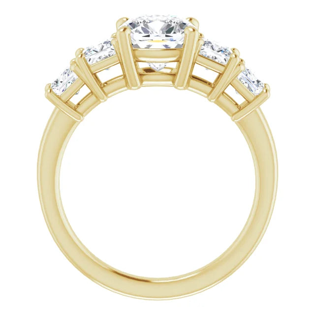 Cushion Yellow Gold Multi Stone Accent Style Engagement Ring