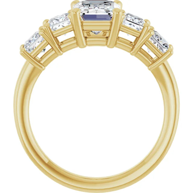 Emerald Yellow Gold Multi Stone Accent Style Engagement Ring