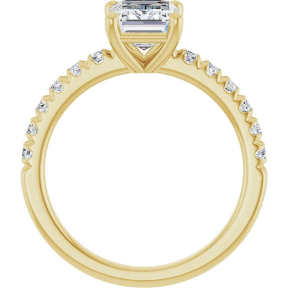 Emerald Four Claw Pave Yellow Gold Engagement Ring 