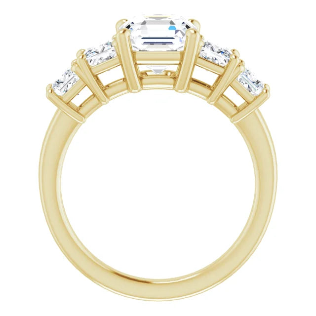 Asscher Yellow Gold Multi Stone Accent Style Engagement Ring