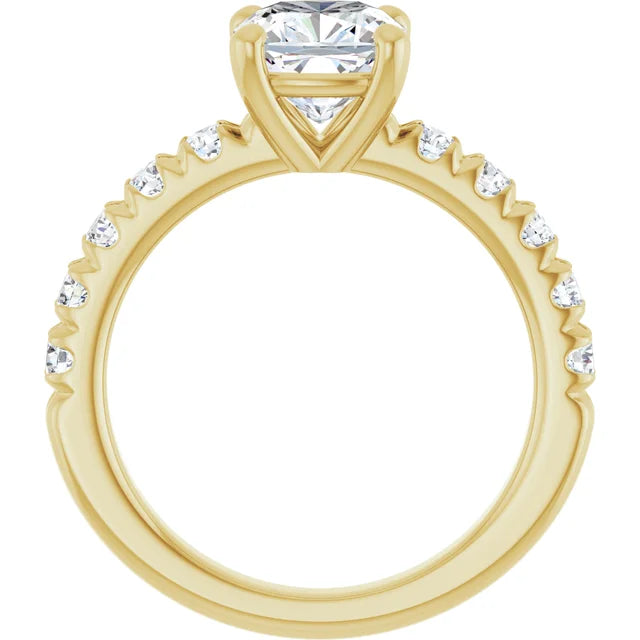 Cushion Yellow Gold Four Claw Set Style Engagement Ring