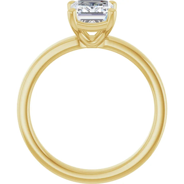 Emerald Yellow Gold Wide Band Solitaire Engagement Ring