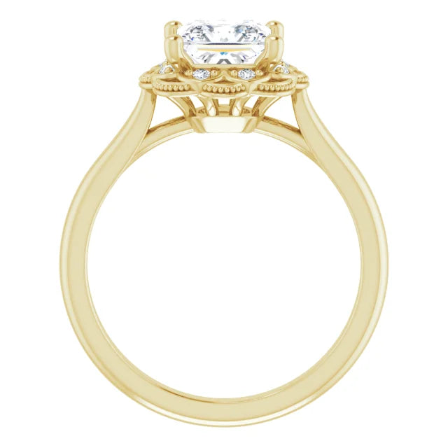 Princess Yellow Gold Antique Inspired Design Engagement Ring
