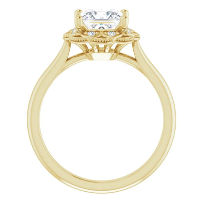 Princess Yellow Gold Antique Inspired Design Engagement Ring