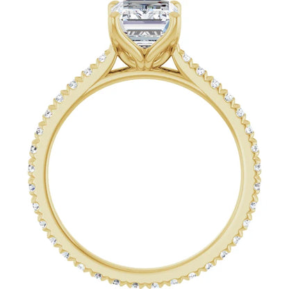 Emerald Yellow Gold Claw Set Eternity Style Engagement Ring