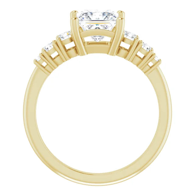 Princess Yellow Gold Multi Stone Accent Style Engagement Ring