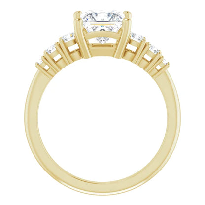 Princess Yellow Gold Multi Stone Accent Style Engagement Ring