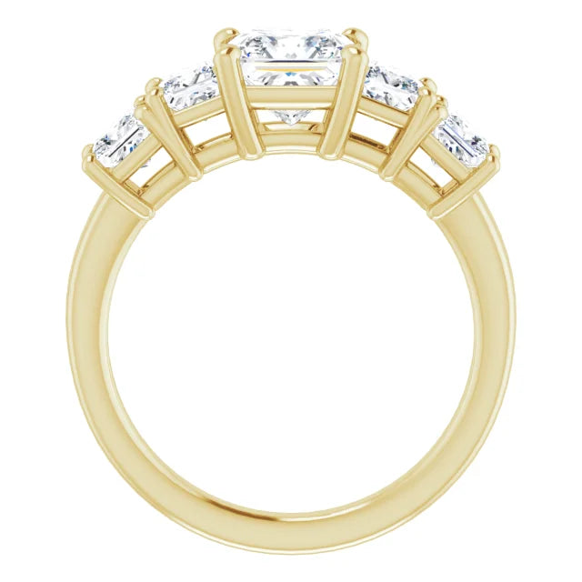 Princess Yellow Gold Multi Stone Accent Style Engagement Ring