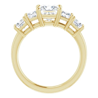 Princess Yellow Gold Multi Stone Accent Style Engagement Ring
