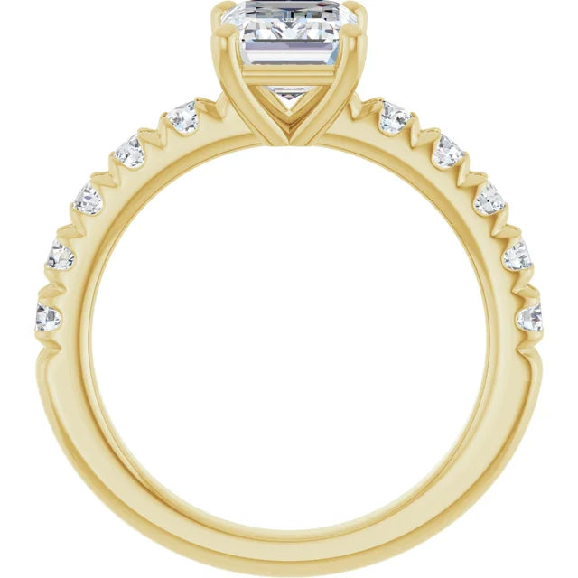 Emerald Yellow Gold Four Claw Set Style Engagement Ring