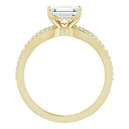 Emerald Yellow Gold East West Style Engagement Ring