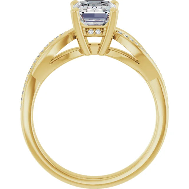 Emerald Yellow Gold Claw Set Twist Style Engagement Ring 