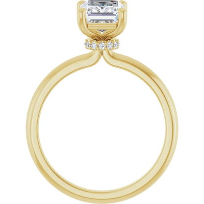 Emerald Cut Yellow Gold Low Hidden Halo Solitaire Engagement Ring