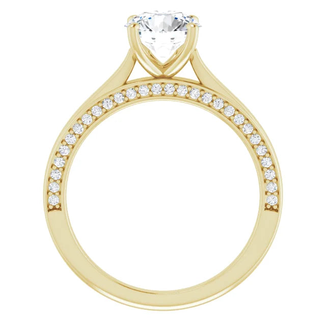 Round Brilliant Yellow Gold Solitaire & Hidden Diamond Band Engagement Ring