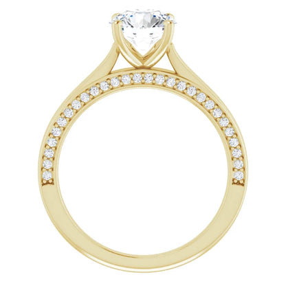 Round Brilliant Yellow Gold Solitaire & Hidden Diamond Band Engagement Ring