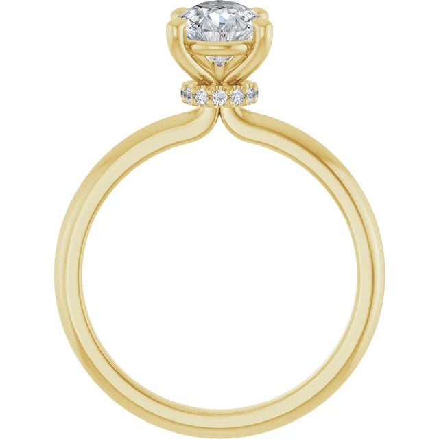 Pear Cut Yellow Gold Low Hidden Halo Solitaire Engagement Ring