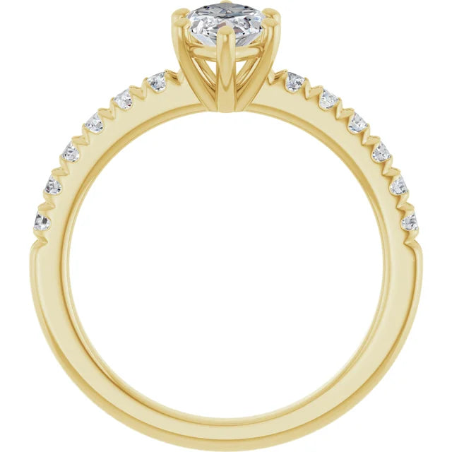 Marquise Six Claw Pave Yellow Gold Engagement Ring 