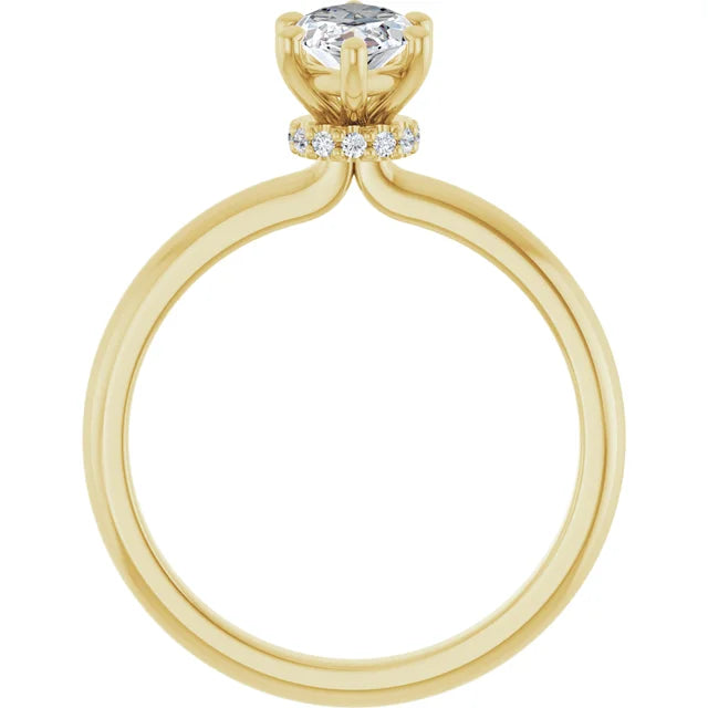 Marquise Cut Yellow Gold Low Hidden Halo Solitaire Engagement Ring