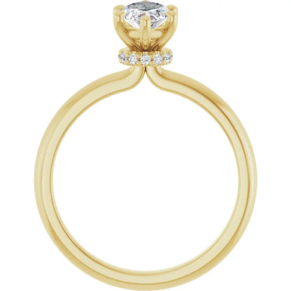 Marquise Cut Yellow Gold Low Hidden Halo Solitaire Engagement Ring