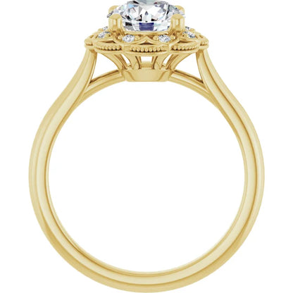 Round Brilliant Yellow Gold Antique Inspired Design Engagement Ring