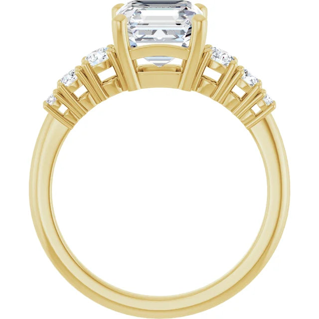 Asscher Yellow Gold Multi Stone Accent Style Engagement Ring