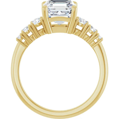 Asscher Yellow Gold Multi Stone Accent Style Engagement Ring