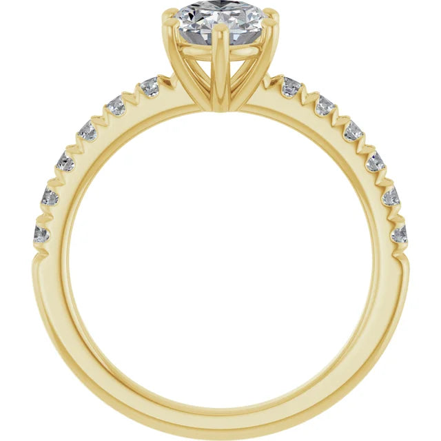 Oval Six Claw Pave Yellow Gold Engagement Ring 
